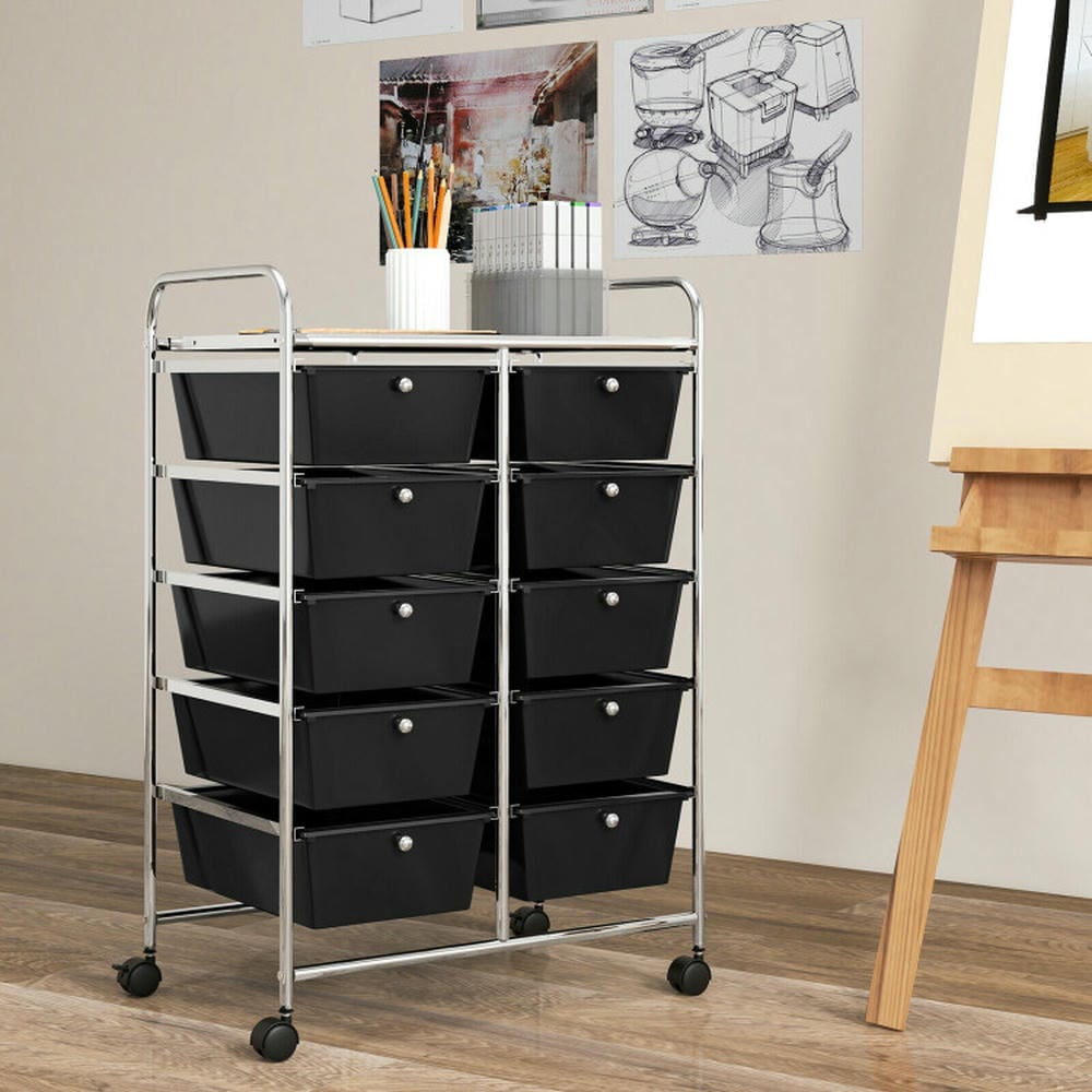 Spaco 10-Drawer Rolling Storage Cart-Black, Craft Organizers and Storage, Multipurpose Organizer Cart for Home, Office, School