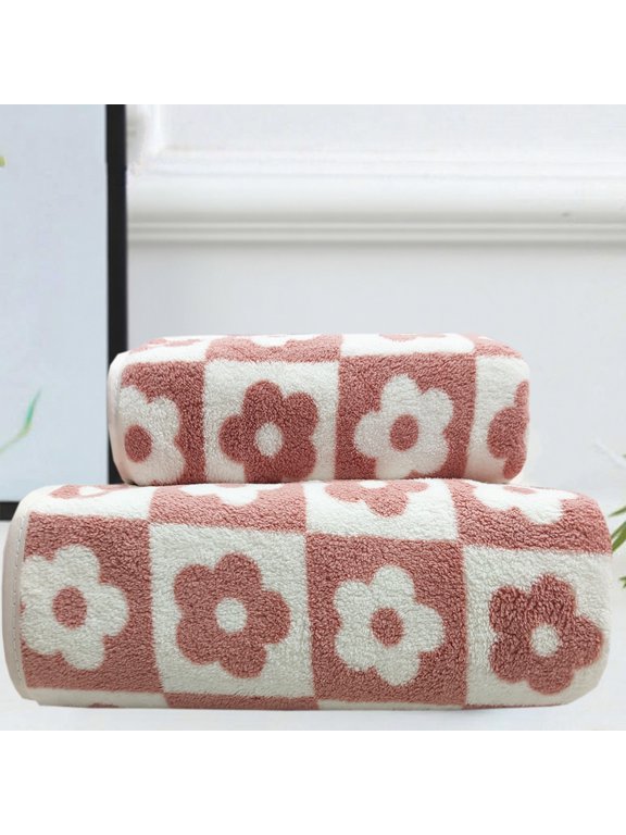 Pink Small Plum Blossom Bath Towel Set, 2 Pieces,Coral Fleece, Soft and Absorbent Towels for Bathrooms, Swimming Pools and Gyms(1 Bath Towel,1 Hand Towel)