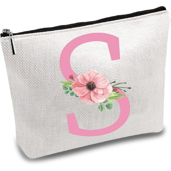 Letter S Cosmetic Bag A to Z Make Up Bag Portable Makeup Pouch Canvas Toiletry Organizer Small Travel Storage Purse Pencil Case with Zipper Gift for Vacation Girlfriend Wife Women 7x10 Inch DIY