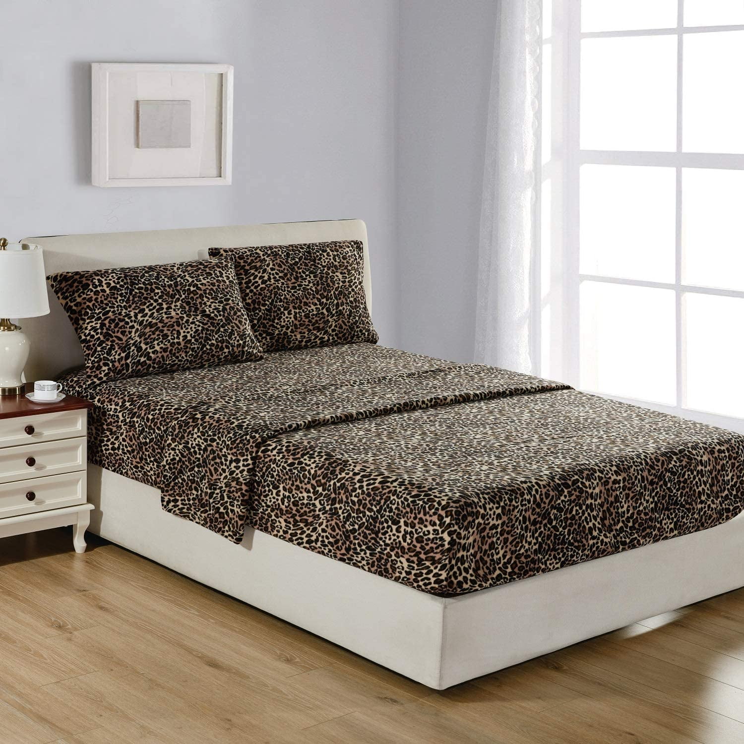 Plush Micro Fleece Bed Sheet Set Extra Warm Polar Fleece 4 Pcs Winter Bed Sheets with Deep Pocket Leopard Full Walmart