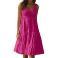 thumbnail image 4 of Robe Femme Col Rond Robe à Bretelles Robe Femme Robe Femme Fille Sans Manches Vêtements de Plage, Rose Rouge, TTG, 4 of 4