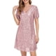 thumbnail image 1 of Puntoco Vestido Corto De Fiesta Con Cremallera En La Espalda, Sexy, Brillante, totalmente forrado, Con Cuello En V, Línea A, Falda Corta De Calidad Elegante, Vestido De Manga Corta, Rosa Xl, 1 of 7
