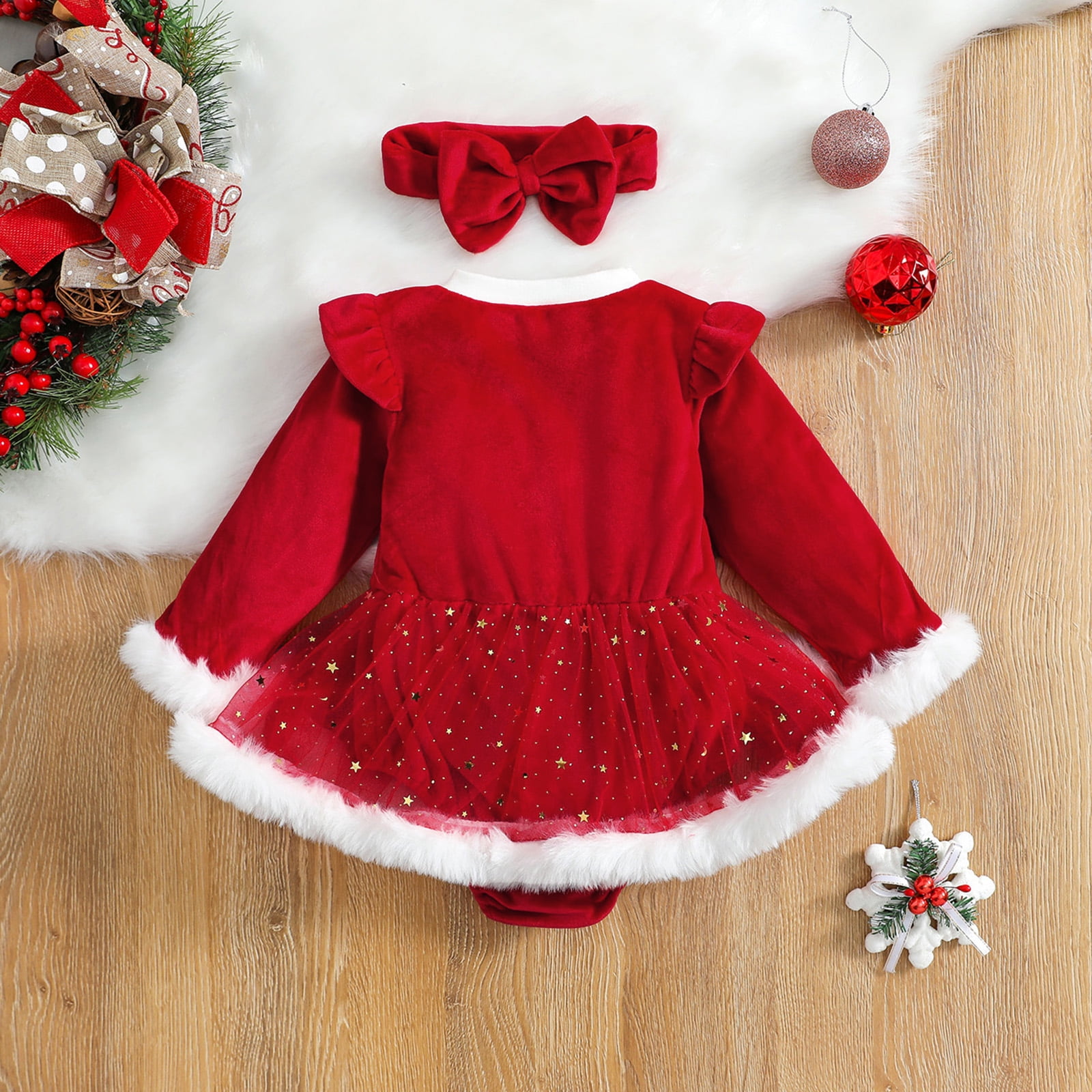 Fortune Baby Christmas Outfit Baby Girl Christmas Dress Red Velvet Tulle Romper 0 24 Months Red