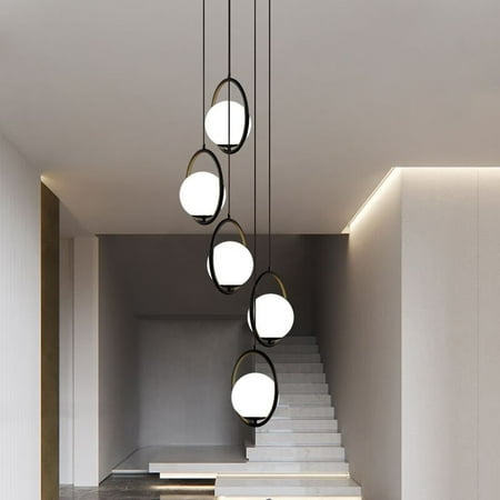 

Litfad Globe Multi Light Chandelier Glass Pendant Lighting Fixture for Stairs Living Room - A