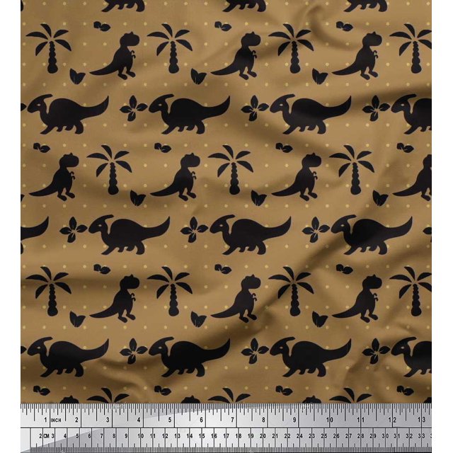 Soimoi Rayon Fabric Dot,Tree & Dinosaur Jungle Printed Fabric 1 Yard 42 Inch Wide