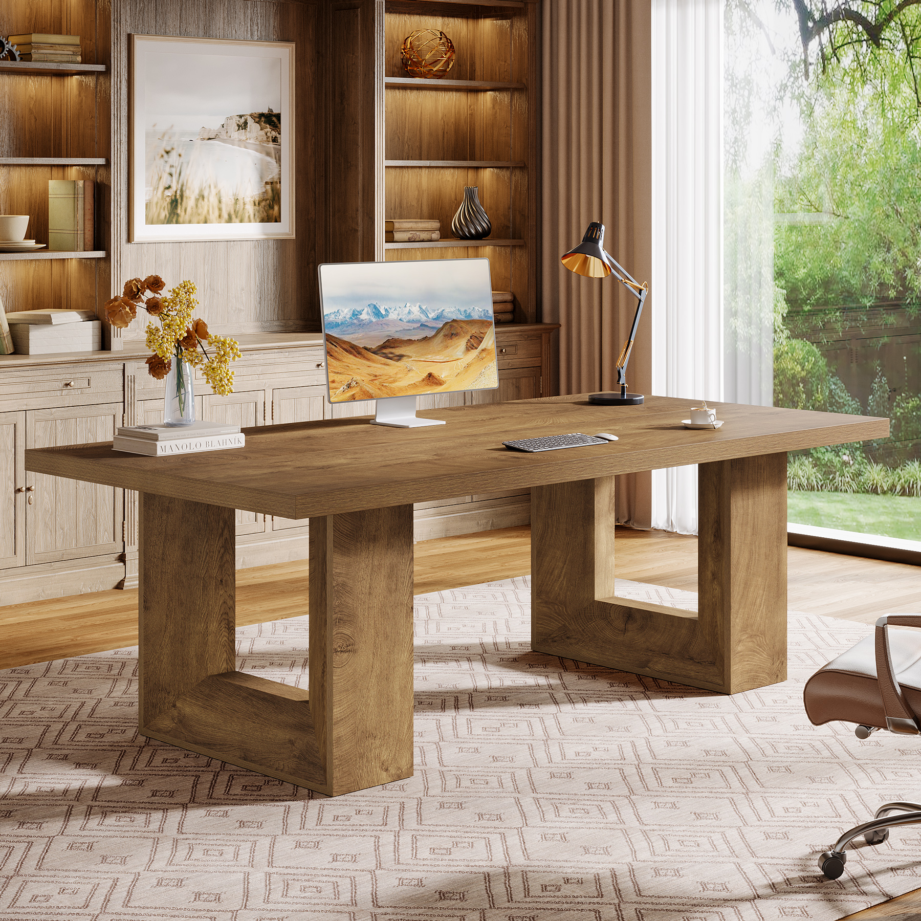Finmind Large Executive Desk, 62.99-inch Home Office Desk, Rectangular Computer Table for Home Office, Study Room, Brown