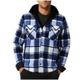 thumbnail image 2 of ZCFZJW Mens Flannel Plaid Coral Fleece Lined Hooded Shirt Jacket Fall Winter Thick Warm Casual Long Sleeve Button Down Hoodie Outwear Shacket Tops with Pockets Blue XXXL, 2 of 4