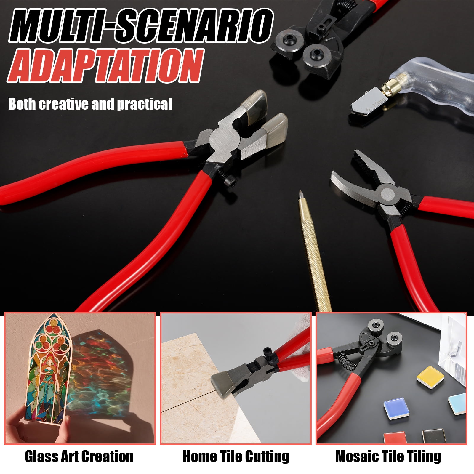 Xdziklosj 3Pcs Glass Running Breaking Pliers and Cutter Tools Kit Breaker Grozer Pliers Heavy Duty Cutting Tool for Glass Mirrors Ceramics Porcelain Tiles