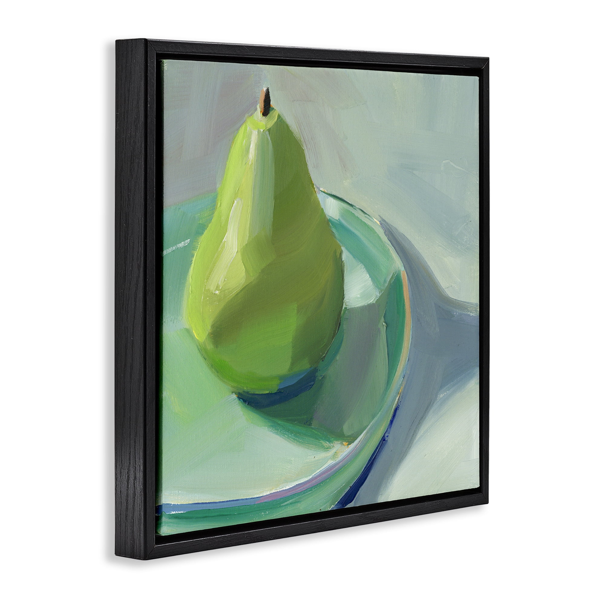 Stupell Industries Pear On Dish Still Life Food & Beverage Painting Black Floater Framed Canvas Art Print Wall Art, 18 x 18