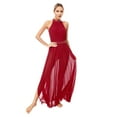 thumbnail image 6 of Doomiva Women Rhinestone Lyrical Dance Dress Sleeveless Side Split Mesh Flowy Maxi Dress Dancewear Burgundy XL, 6 of 7