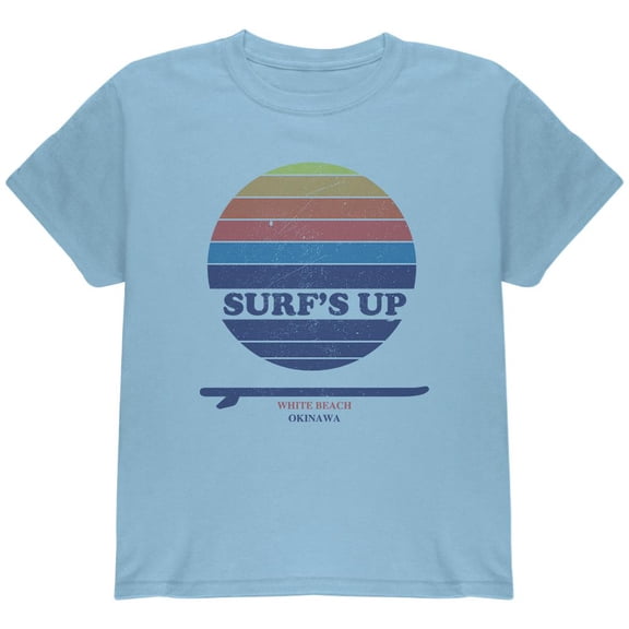 Surf's Up White Beach Okinawa Youth T Shirt Light Blue YMD