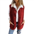 thumbnail image 3 of Chalecos de Forro con Cuello en V para Mujer, Chaquetas de Felpa con Botones, Sin Mangas, con Bolsillos. Rojo M, 3 of 6