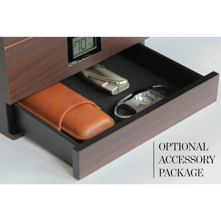 Case Elegance Glass Top Handcrafted Cedar Humidor with Front Digital Hygrometer, Humidifier Gel, and Accessory Drawer - Holds (25-50 Cigars)