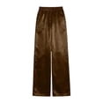thumbnail image 4 of Womens Pants Satin Casual Pants Elastic Waist Wide Leg Trousers with Pockets Wear Flowy Bottoms, 4 of 5