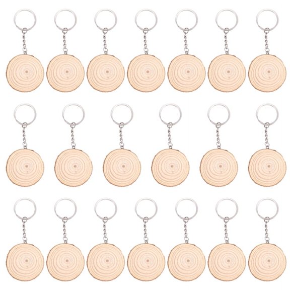 20 Pack Unfinished Wood Slices Keychain Blank Hand-Painted Wooden Keychain Creative Christmas Pendant DIY Wood Keychain