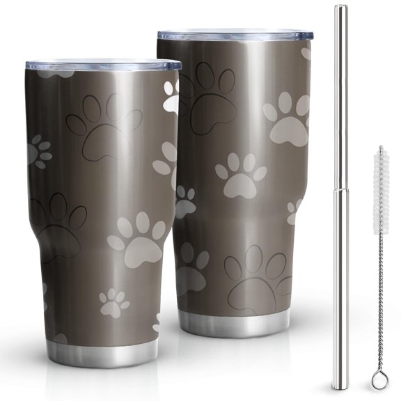 30oz Brown Dog Paw Footprint Tumblers Stainless Steel Tumbler with Lid and Straw,Vacuum Insulated Double Wall Travel Tumbler Cups Mug with Cleaning Brush for Coffee,Tea
