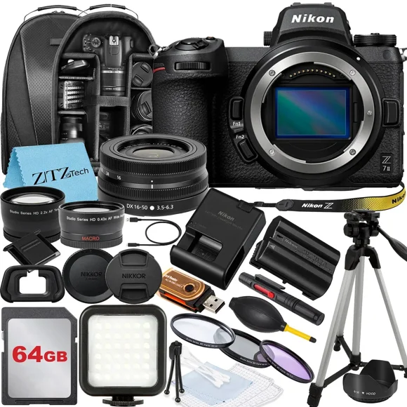 Nikon Z7 II Mirrorless Camera with NIKKOR Z DX 16-50mm VR Zoom Lens, 64GB Memory Card, Backpack, Flash, Tripod and ZeeTech Accessory Bundle