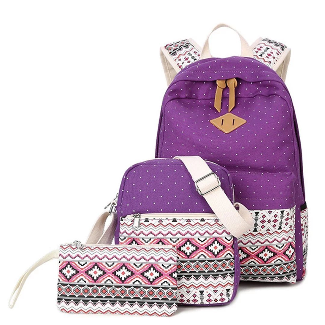 3 Parts Set Fashion Women Canvas Large School Backpack + Shoulder Bag