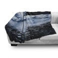 thumbnail image 3 of Moon Soft Flannel Fleece Throw Blanket, Moon Setting over Clouds Water Reflections Stars Universemed Image Print, Cozy Plush for Indoor and Outdoor Use, 70" x 90", Black Blue White, by Ambesonne, 3 of 6