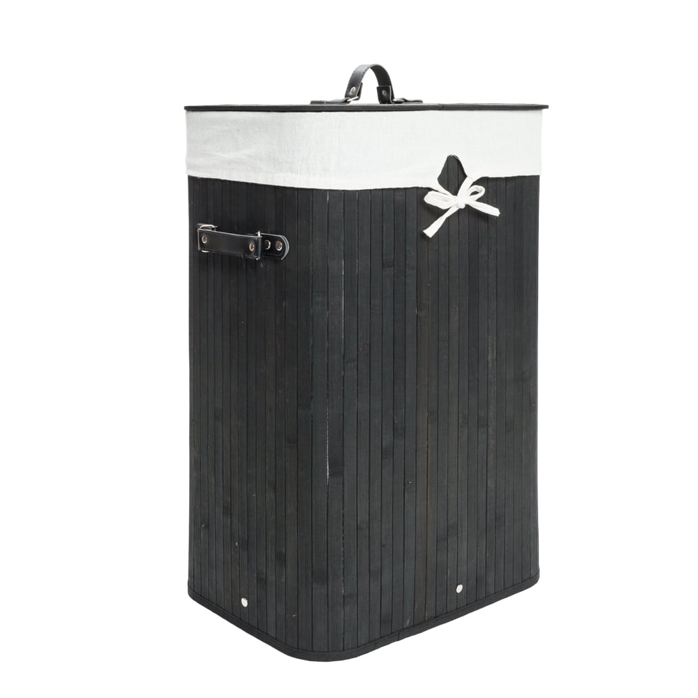 Kepooman Single Lattice Bamboo Foldable Hamper with Lid, Dark Black Kepooman Single Lattice Bamboo Foldable Hamper with Lid, Dark Black