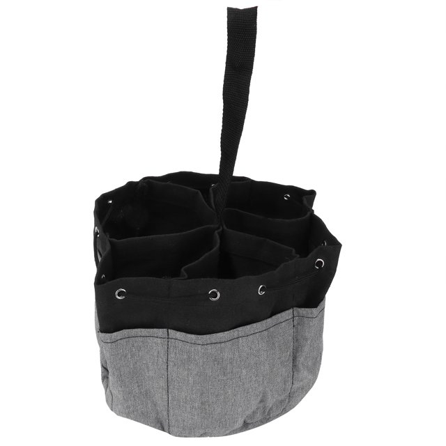 Bolsa de almacenamiento de herramientas con 17 bolsillos, organizador de bolso de herramientas de jardín portátil de lona, negro + gris