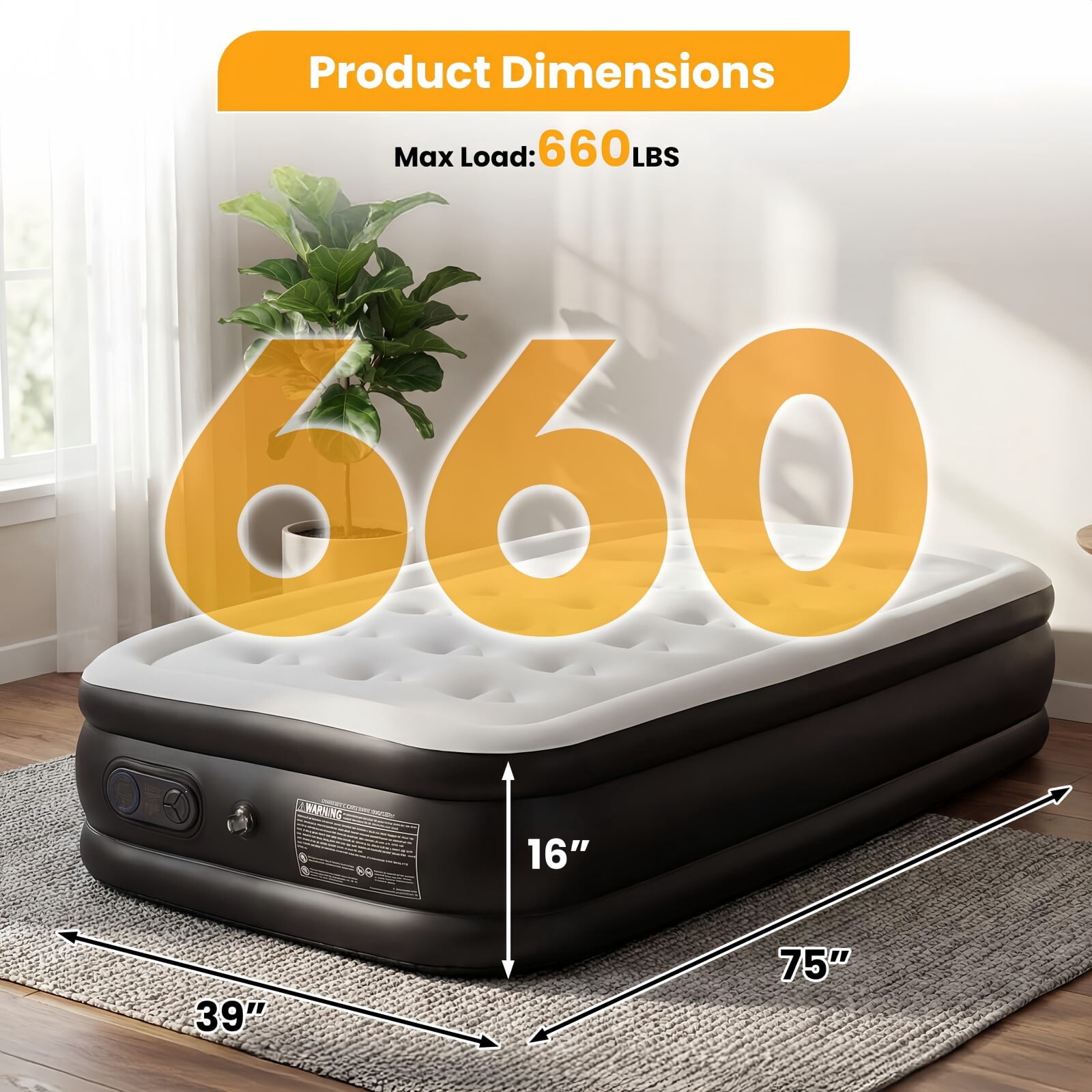 Kelno Air Mattress with Built-in Pump 16" Twin Airbed Quick Inflate Deflate with Non-Slip Bottom for Home Guest Camping