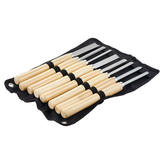 Forney 8-Piece Wood Lathe Chisels Set, High-Speed Steel Woodturning Tools with Wood Handles for Sharp Finishes