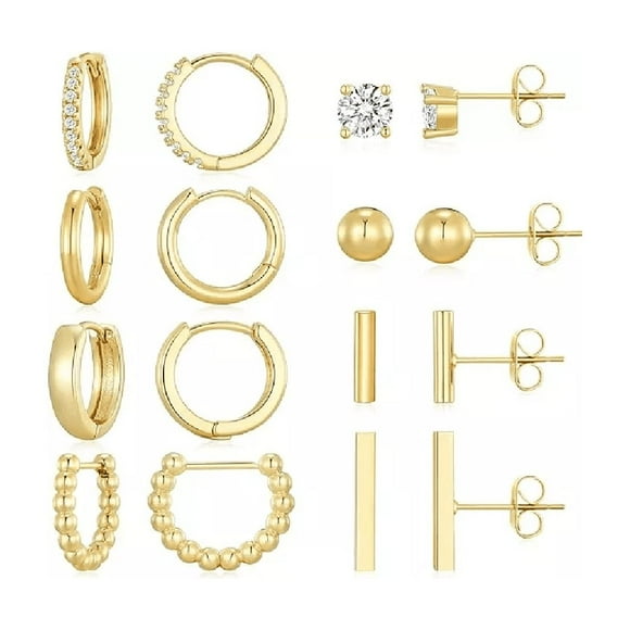 Aretes De Laminado Oro 14k para Mujer Arracadas Huggies Moda 8 PARES