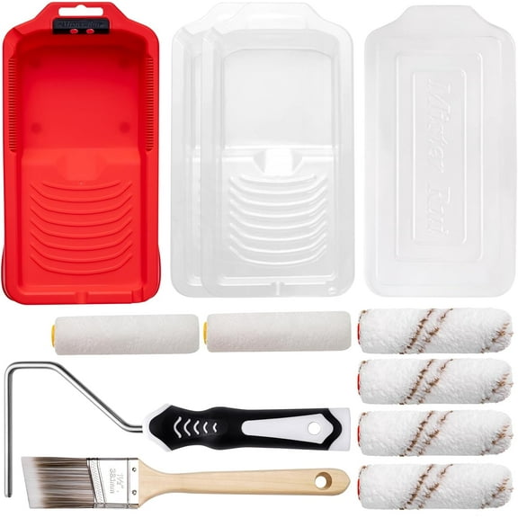 4 Inch Paint Roller Kit, 12-Piece Professional Tray Set with 6 Microfiber Sleeves, Liner & Cover, Handle, 1.5" Angled Brush - for Walls, Ceilings, Cabinets, DIY & Pro Painting
