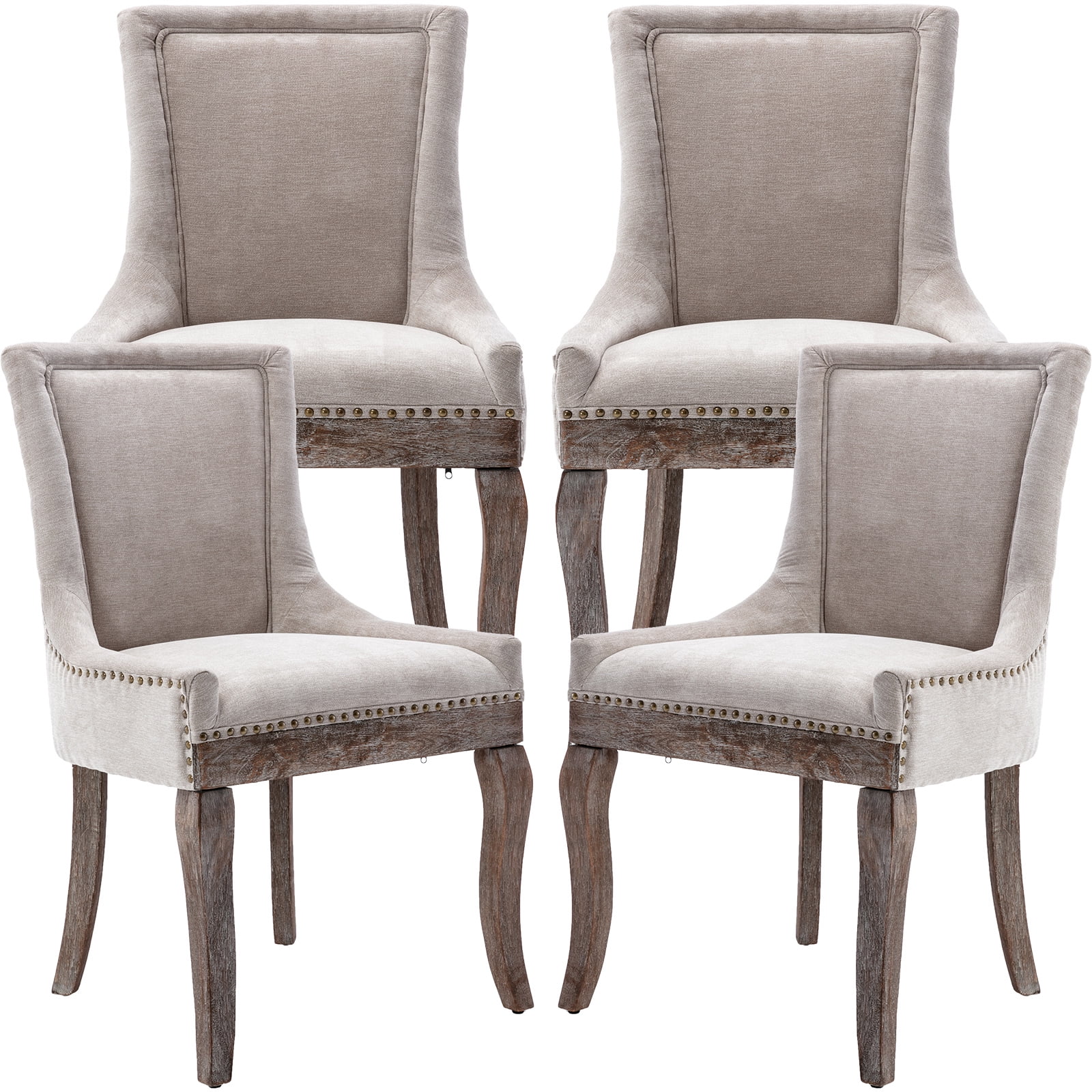Beige Thickened Fabric Dining Chairs Set of 4, Kitchen & Dining Room Chairs Set of 4 ...