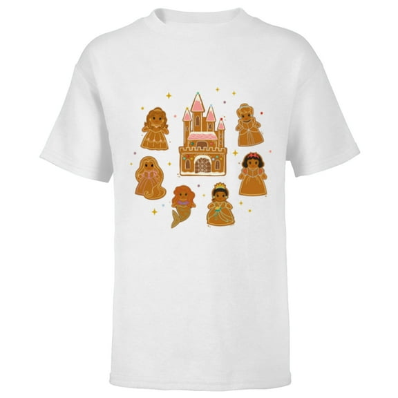 Disney Princess Holiday Christmas Gingerbread Cookie Castle - Short Sleeve T-Shirt for Kids - Customized-White