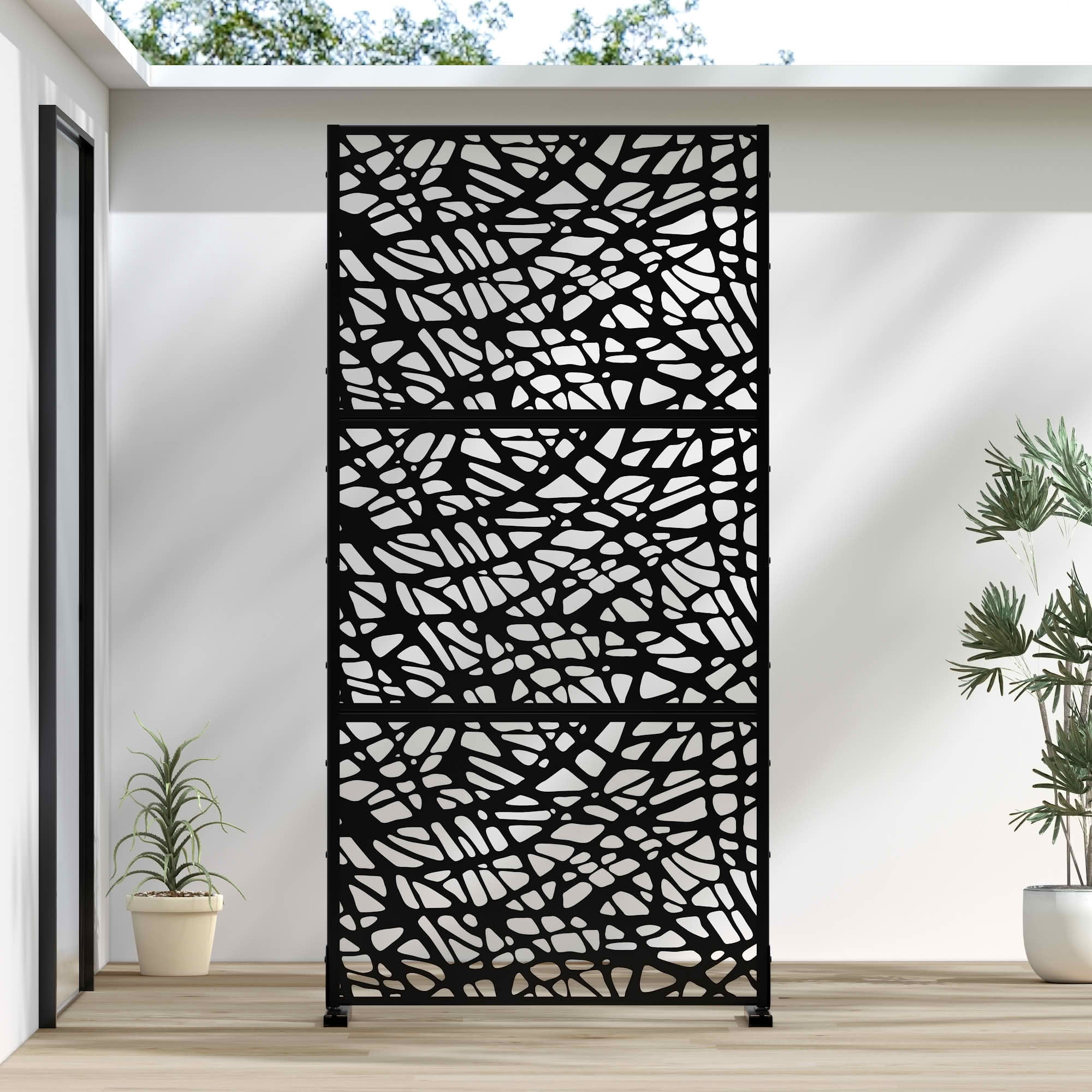 MAYEERTY 72x35 Black Outdoor Natural Privacy Panel Screen, 3 Piece Set Natural Folding Divider for Backyard and Garden