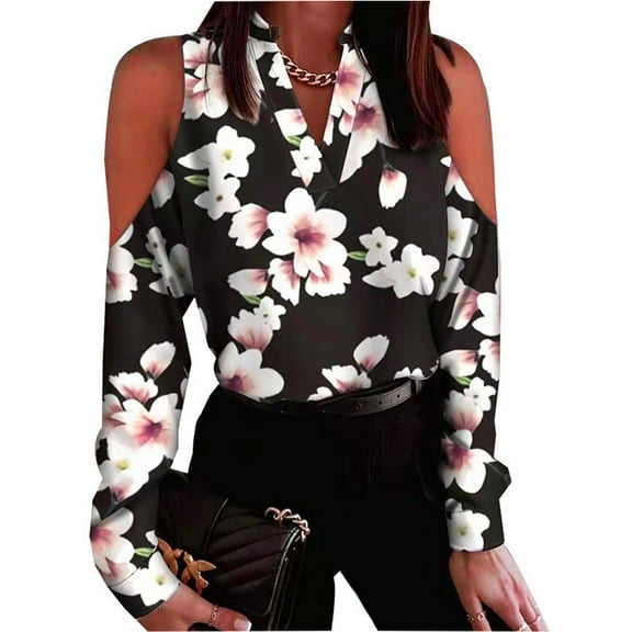 Ichuanyi Fall Tops for Women 2022 Women's V Neck Pullover Off The Shoulder Printing Long Sleeve Tops