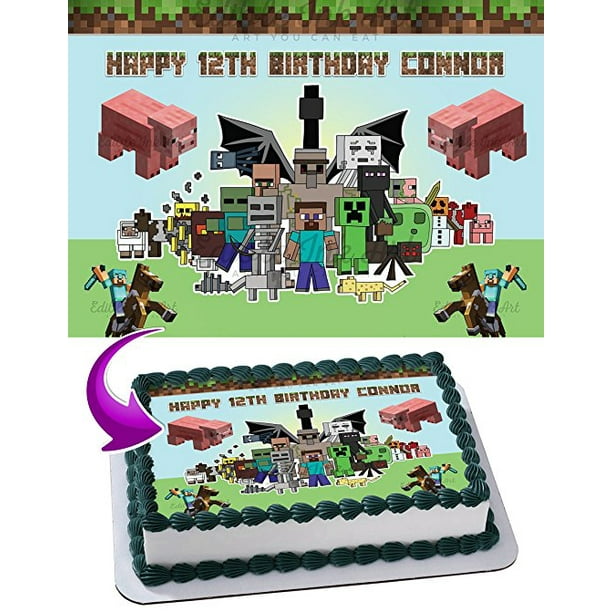 Minecraft Edible Cake Topper Personalized Birthday 1 2 Size Sheet