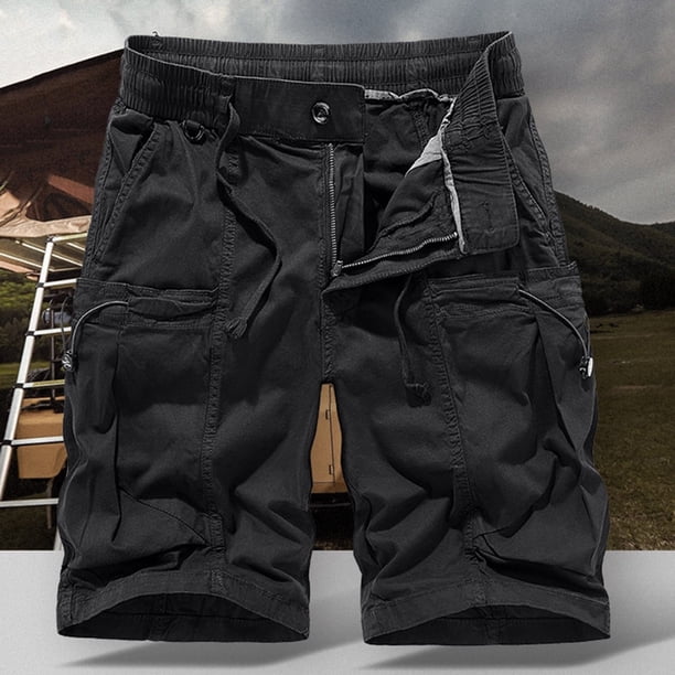 pstuiky Pantalones cortos de gimnasio para hombre, Pantalones cortos cargo con bolsillo y cintura elástica de color liso para hombre Pantalones cortos de golf