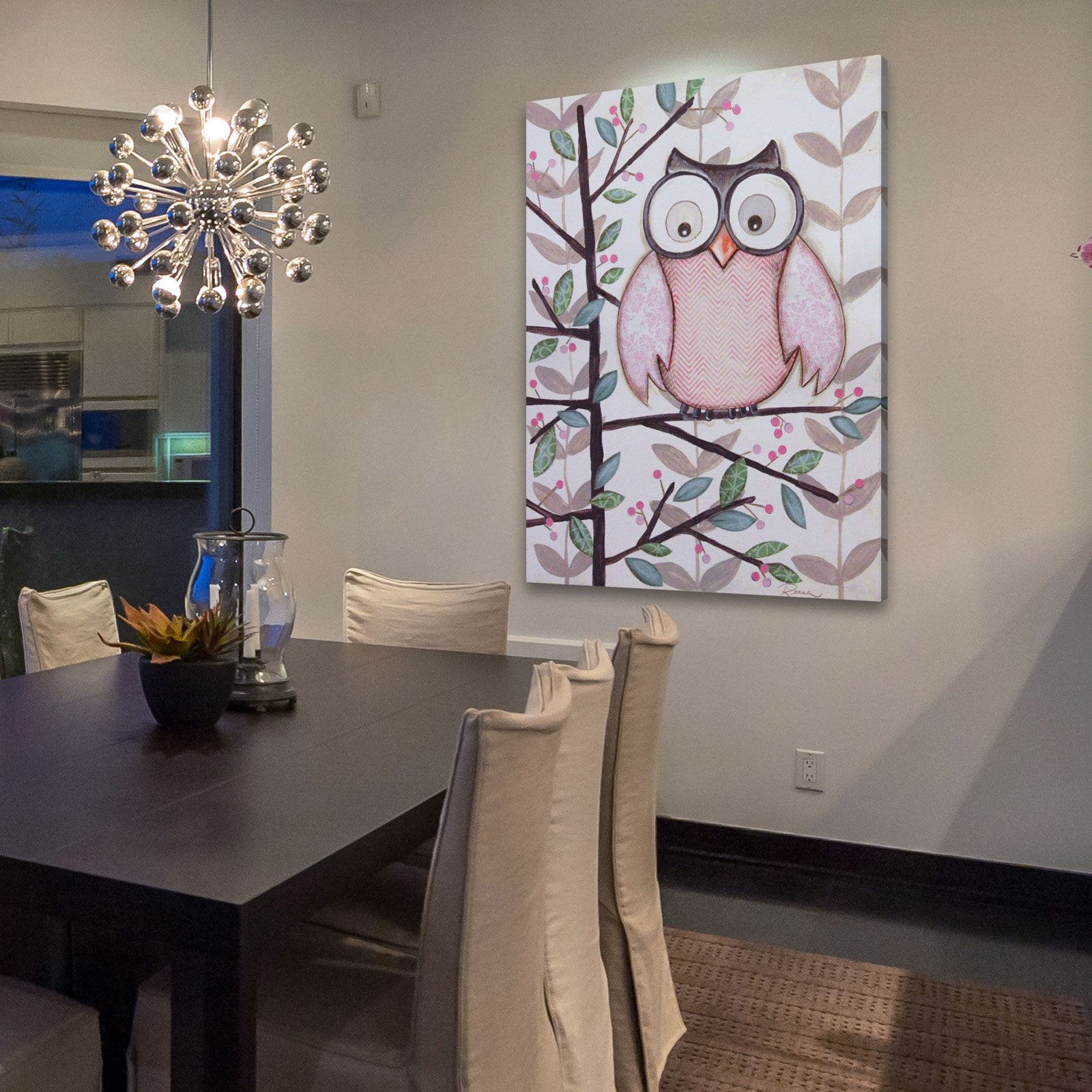 Marmont Hill "1 Pink Owl" by Reesa Qualia Painting Print on Wrapped Canvas