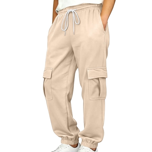 Guluxicc Kids Boys Girls Cargo Sweatpants Loose Drawstring Joggers Stretchy Running Sports Sweat Pants with Pockets 5-15 Years