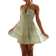 thumbnail image 3 of xiaxaixu Mini Robes pour les Femmes Été Casual Sans Manches Licol Cou Floconneux Étagé Robe de Vacances Mignonne, 3 of 8