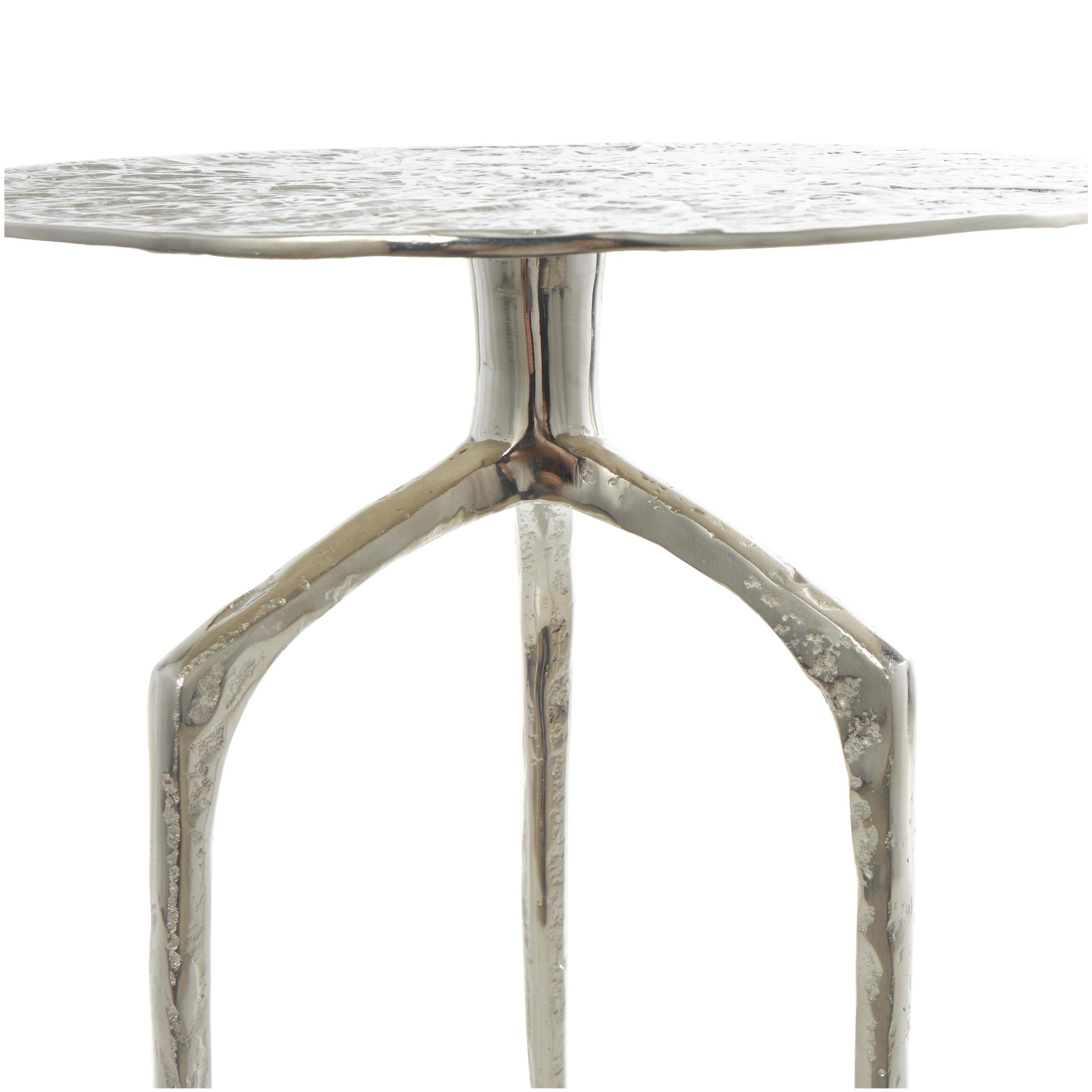 DecMode 15" x 22" Silver Aluminum Metal Slim Textured Geometric Accent Table, 1-Piece