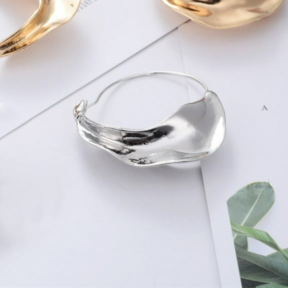 STRANDCHIC 1 Pair Large Silver Statement Earrings for Women with Unique Irregular Design