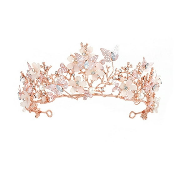 Elegant Crowns with Crystal Flower Golden Bridal Shinning Hollow Butterfly Wedding Crowns for Woman Wedding Supplies