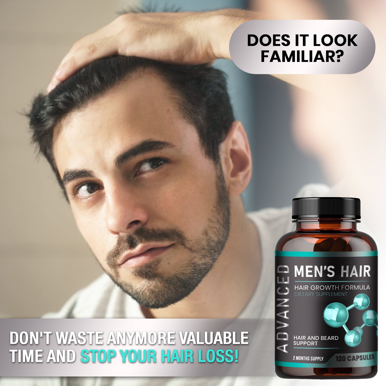 Hair Growth Vitamins For Men - Anti Hair Loss Pills. Regrow Hair & Beard Growth Supplement by NutraPro