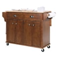 thumbnail image 5 of AR 51.8" Kitchen Island with Storage on Wheels, Kitchen Island Cart with Rubberwood Drop Leaf Countertop, Mahogany, 5 of 13