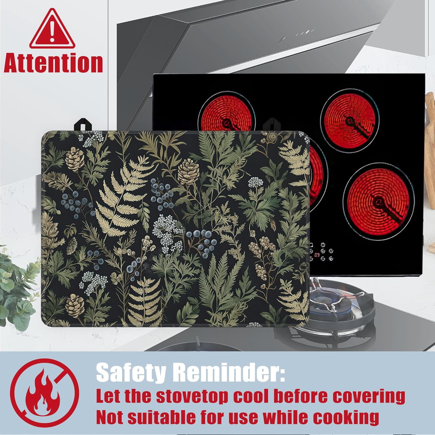 Green Leaves Glass Top Stove Cover Protector,Summer Forest Berry Heat Resistant Stove Top Cover, Large Size Range Covers for Electric Stove Countertop Mat, 28 x 20 Inch