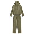 thumbnail image 4 of Cekizud Lounge Sets for Women Ribbed Knit Drawstring Hoodie Wide Leg Pants Casual Women 2 Piece Outfit, S-3XL, 4 of 5