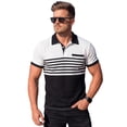 thumbnail image 3 of OIOLOYJM Waffle Polo Shirts for Men Casual Short Sleeve Striped Button Pocket Golf Shirts Business Muscle Fit T-Shirts Summer Workout Clothes White S, 3 of 8