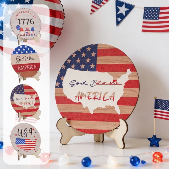 Beautynvta Patriotic Tabletop Decor, Red White Blue Independence Day Wooden Ornament for 4th of July 250th Anniversary Memorial Day Home Table Centerpiece Decor