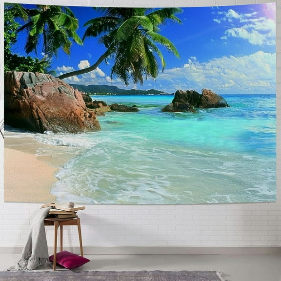 Fenyluxe  Tapestry Ocean Beach Tapestry Wall Hanging Tropic Paradise Beach Wall Tapestry Coconut Tree Tapestry Hippie Bohemian Tapestry Palm Tree Tapestry for Home Decor 40x30inch