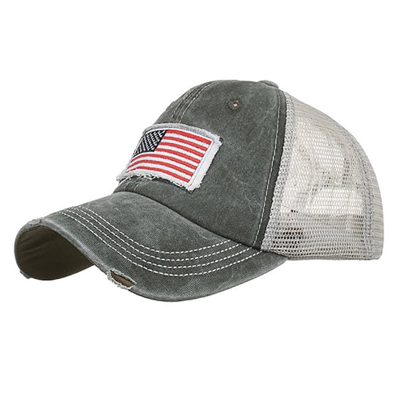 Memorial Day Mens Trucker Cap Us Flag Patch Washed Vintage Mesh Back Breathable Patriotic Casual Hats