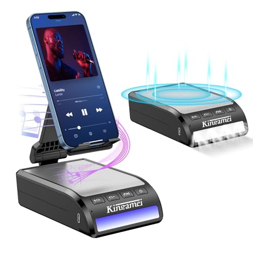 Kingamei Regalos de cumpleaños para hombres - Soporte ajustable para teléfono celular con altavoz inalámbrico Bluetooth Regalos de día para él Altavoz Bluetooth de inducción inalámbrico con soporte pa